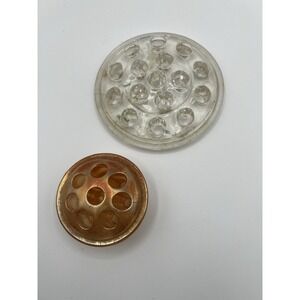 VTG Lot Of Clear Orange Glass FLOWER FROG floral arrangement 8 16 holes 3" 5" AC